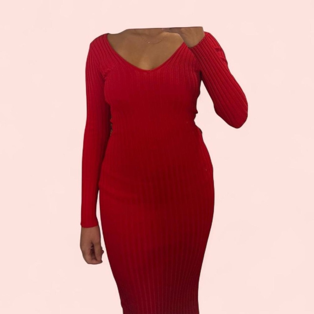 Fashion Nova Red Long Sleeve Dress